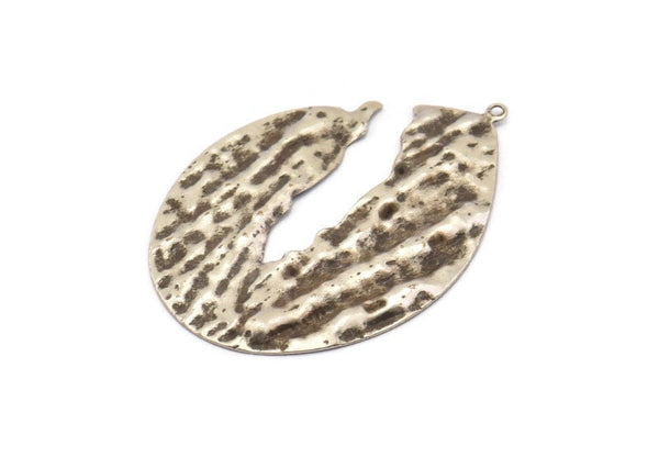 Cracked Oval Pendant, 4 Hammered Antique Silver Plated Cracked Oval Pendants With 1 Loop, Earrings, Findings (42x29x0.50mm) D0759 H0863