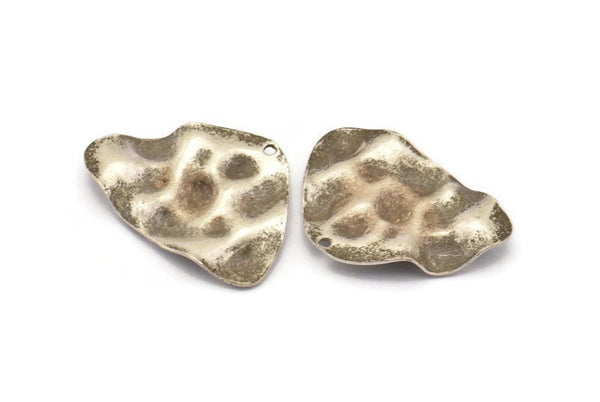 Silver Irregular Charm, 6 Antique Silver Plated Brass Irregular Shaped Charms With 1 Hole, Earrings, Findings (30x22x0.60mm) D0829