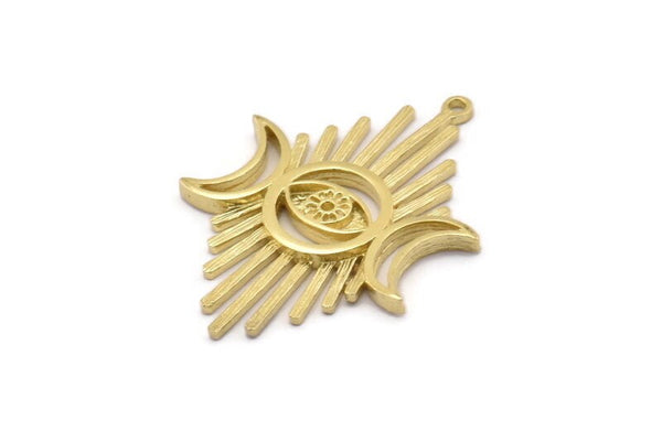 Moon And Eye, 2 Raw Brass, Crescent Moon, Brass Sun, Charm Pendant, Brass Pendant, Brass Moon Phases Charms With 1 Loop (37x26x1.2mm) N1623