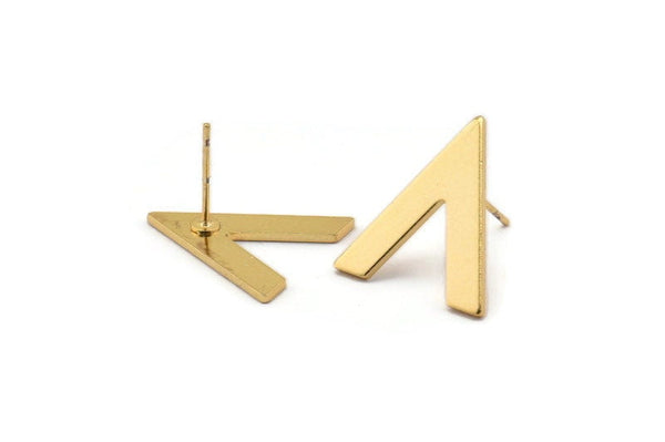 Gold Earring, 4 Gold Plated Brass V Shaped Stud Earrings (19x18x1mm) M01121 A2353