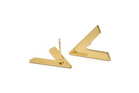 Gold Earring, 4 Gold Plated Brass V Shaped Stud Earrings (19x18x1mm) M01121 A2353