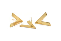 Gold Earring, 4 Gold Plated Brass V Shaped Stud Earrings (19x18x1mm) M01121 A2353