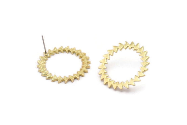 Brass Circle Earring, 4 Raw Brass Circle Stud Earrings (27x1.2mm) N1622