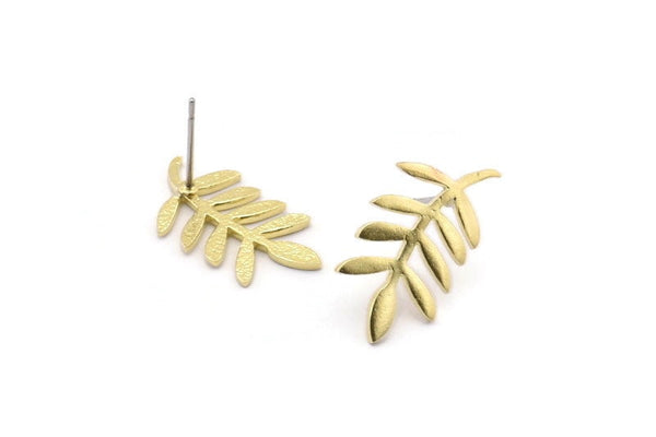 Brass Leaf Earring, 6 Raw Brass Leaf Stud Earrings, Findings (23x12x1.2mm) N1631