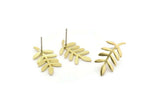 Brass Leaf Earring, 6 Raw Brass Leaf Stud Earrings, Findings (23x12x1.2mm) N1631