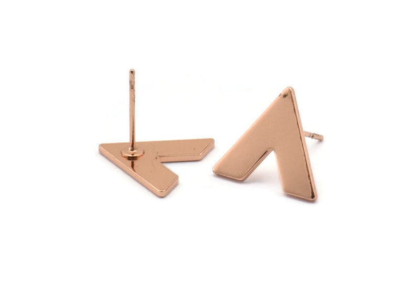 Rose Gold Earring, 4 Rose Gold Plated Brass V Shaped Stud Earrings (15x13x1mm) M01239 A2240