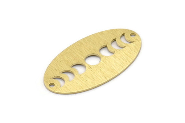 Brass Oval Charm, 8 Textured Raw Brass Oval Moon Phases Charms With 2 Holes, Pendants, Earrings, Findings (35x19x0.80mm) M02192