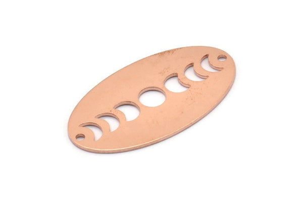 Copper Oval Charm, 8 Raw Copper Oval Moon Phases Charms With 2 Holes, Pendants, Earrings, Findings (35x19x0.80mm) M02178