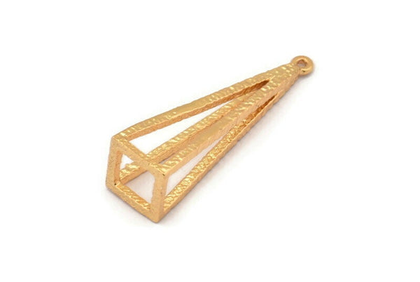 Gold Triangle Prism, Gold Plated Brass Triangle Prism Pendants With 1 Loop (37x10mm) BS 1980 Q0566