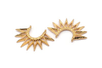 Gold Sunny Pendant, 2 Gold Plated Brass Sunny Ethnic Pendants With 2 Loops, Findings, Charms (35x26x2.4mm) E213 Q0564