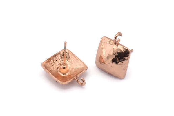 Rose Gold Earring Post, 2 Rose Gold Plated Brass Square Earring Posts With 1 Loop (15x16mm) E290 Q0580