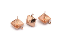 Gül Altın Küpe Ucu, 1 Döngülü 2 Gül Altın Kaplamalı Pirinç Kare Küpe Ucu (15x16mm) E290 Q0580