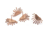 Rose Gold Sun Earring, 4 Rose Gold Plated Brass Sunshine Stud Earrings (21x14mm) N0711 Q0725