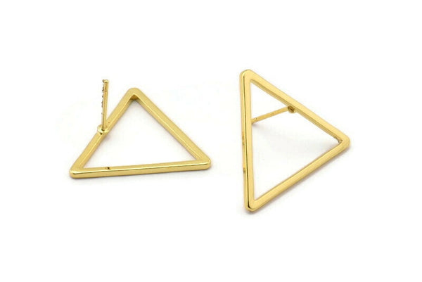 Gold Triangle Earring, 4 Gold Plated Brass Triangle Stud Earrings (23mm) D0110 A1125 Q0670