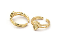 Gold Ring Setting, 2 Gold Plated Brass Drop Rings With 1 Stone Setting - Pad Size 6x4mm D0214 Q0646