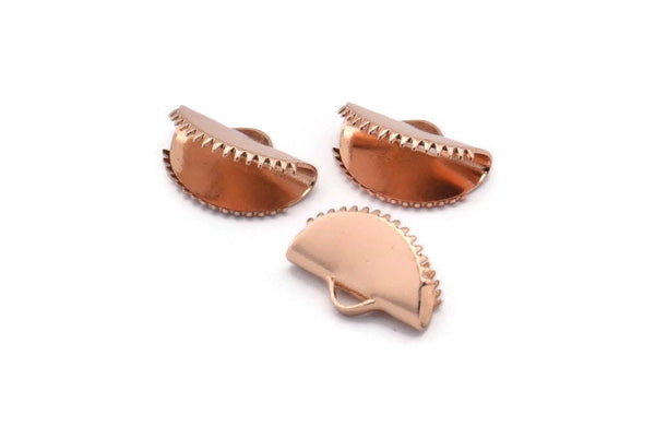Rose Gold Ribbon Crimp, 12 Rose Gold Plated Brass Ribbon Crimp Ends With 1 Loop, Findings (13x8mm) D1164 Q0880