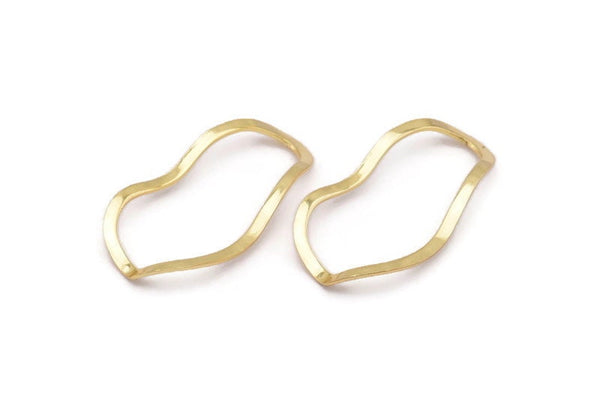 Altın Oval Konnektör, Deliksiz 6 Altın Kaplamalı Pirinç Dalgalı Oval Konnektör, Bulgular (35x19x0,80 mm) D0780 Q0754