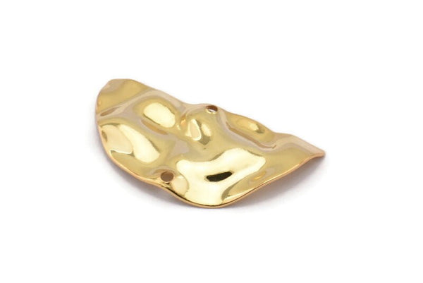 Semi Circle Charm, 4 Gold Plated Brass Wavy Half Moon Charms With 2 Holes, Earrings, Findings (29x15x0.60mm) D0725 Q0750