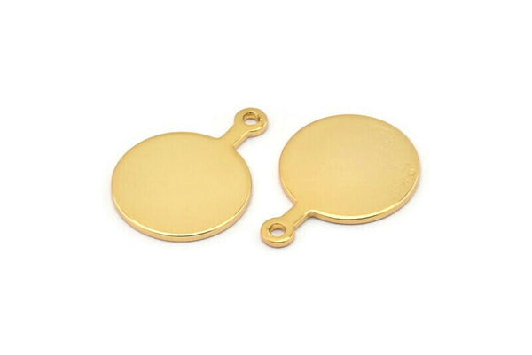 Gold Round Tag, 4 Gold Plated Brass Round Stamping Blanks With 1 Loop, Earrings, Pendants, Findings (22x16x1mm) D0662 Q0756