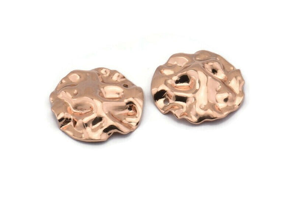 Rose Gold Wavy Disc, 4 Rose Gold Plated Brass Wavy Disc Charms With 1 Hole, Earrings, Findings (19x18x0.60mm) D0727 Q0764