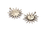 Silver Sun Charm, 2 Antique Silver Plated Brass Sun Charms With 1 Loop, Findings (29x2mm) N1516