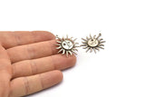 Silver Sun Charm, 2 Antique Silver Plated Brass Sun Charms With 1 Loop, Findings (29x2mm) N1516