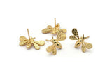 Gold Bee Earring, 2 Gold Plated Brass Bee Stud Earrings (21x12mm) N1515