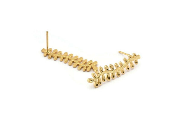 Gold Leaf Earring, 4 Gold Plated Brass Leaf Stud Earrings, Findings (30x7x1.2mm) N1506