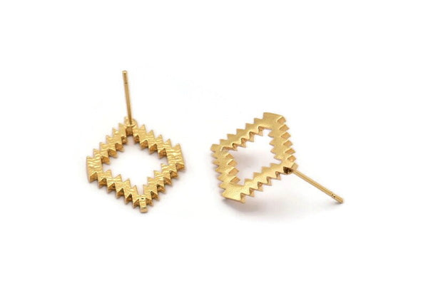 Earring Studs, 2 Gold Plated Brass -  Gold Diamond Earrings - Gold Earrings - Earrings (22x16x1.5mm) N1541