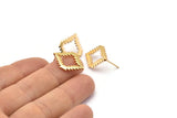 Earring Studs, 2 Gold Plated Brass -  Gold Diamond Earrings - Gold Earrings - Earrings (22x16x1.5mm) N1541