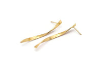 Gold Twisted Earring, 4 Gold Plated Brass Twisted Stick Stud Earrings (50x3x0.80mm) N0692