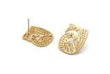 Gold Bird Earring, 2 Gold Plated Brass Bird Stud Earrings (22x17x1.2mm) N1510