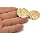Gold Disc Charm, 2 Hammered Gold Plated Brass Round Connectors With 2 Holes, Earrings, Findings (30x0.70mm) D1028 Q0929
