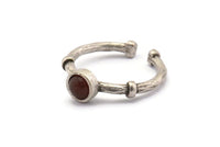 Silver Ring Settings, 3 Antique Silver Plated Brass Round Ring With 1 Stone Setting - Pad Size 5mm N1553