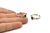 Silver Ring Settings, 3 Antique Silver Plated Brass Round Ring With 1 Stone Setting - Pad Size 5mm N1553
