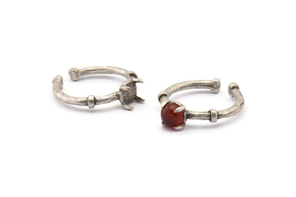 Silver Ring Settings, 2 Antique Silver Plated Brass Adjustable 4 Claw Ring - Ring Stone Setting - Pad Size 6mm N1555