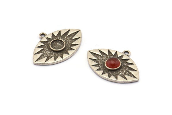 Silver Eye Charm, 2 Antique Silver Plated Brass Eye Charms With 1 Loop, Pendants - Pad Size 6mm (29x20mm) N1489