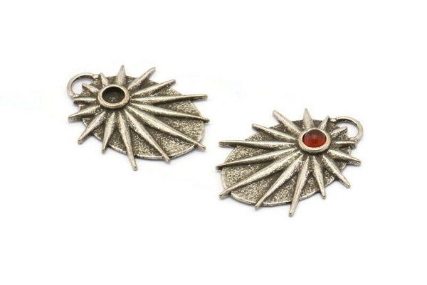 Silver Badge Charm, Antique Silver Plated Brass Rosette Pendants With 1 Loop - Pad Size 4mm (33x24mm) N1490