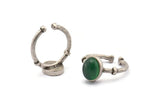 Silver Ring Settings, 2 Antique Silver Plated Brass Oval Ring With 1 Stone Setting - Pad Size 8x10mm N1561 H1330