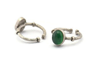 Silver Ring Settings, 2 Antique Silver Plated Brass Oval Ring With 1 Stone Setting - Pad Size 8x10mm N1561 H1330