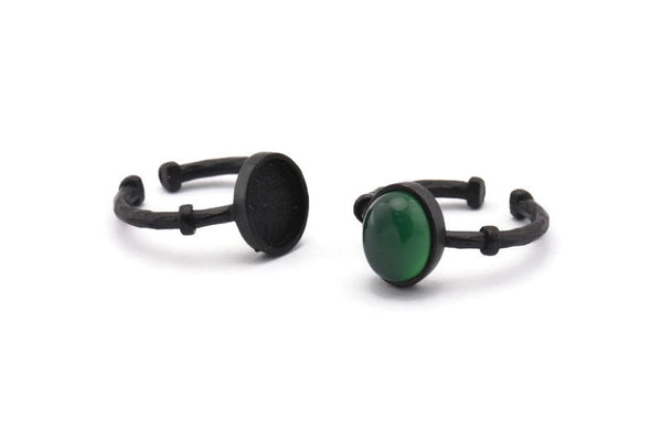 Siyah Halka Ayarları, 1 Taş Ayarlı 2 Oksitlenmiş Siyah Pirinç Oval Yüzük - Ped Boyutu 8x10mm N1561 H1330