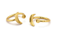 Gold Ring Settings, 2 Gold Plated Brass Moon And Planet Ring With 1 Stone Setting - Pad Size 3mm N1020 Q0954