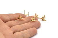 Gold Bird Earring, 6 Gold Plated Brass Bird Stud Earrings (15x13mm) N1001 Q0968