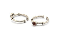 Silver Ring Settings, 3 Antique Silver Plated Brass Round Ring With 1 Stone Setting - Pad Size 4mm N1551