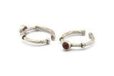 Silver Ring Settings, 3 Antique Silver Plated Brass Round Ring With 1 Stone Setting - Pad Size 4mm N1551