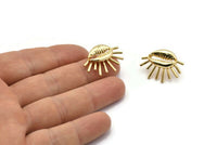 Gold Shell Earring, 2 Gold Plated Brass Cowrie Shell Stud Earrings, Findings (26x20mm) N1007 Q0963