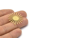 Brass Sun Charm, 10 Textured Raw Brass Sun Charms With 2 Loops, Connectors (33x30x0.80mm) M02230