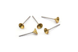 Stainless Steel Post, 100 Stainless Steel Earring Posts With Raw Brass 5mm Cup,bowl Pad, Ear Stud Bs 1245