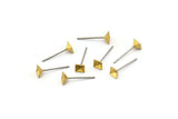 Stainless Steel Post, 50 Stainless Steel Earring Posts With Raw Brass 4x4mm Pyramid Pad, Ear Studs Bs 1248