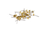 Stainless Steel Post, 50 Stainless Steel Earring Posts With Raw Brass 4x4mm Pyramid Pad, Ear Studs Bs 1248